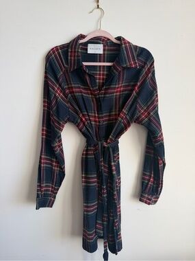 Hausen Navy & Red Plaid Shirt Dress